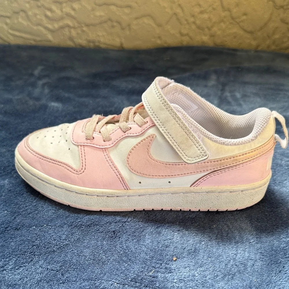 Nike Court Borough Low Pink Recraft Kids Sneakers Size 1 Shoes Strap Adjustable